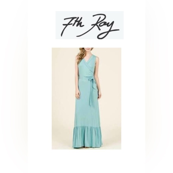 🆕7th Ray Sleeveless Belted Maxi In Nile Blue Gown with Ruffled Tiered Dress M🆕 - Picture 1 of 10